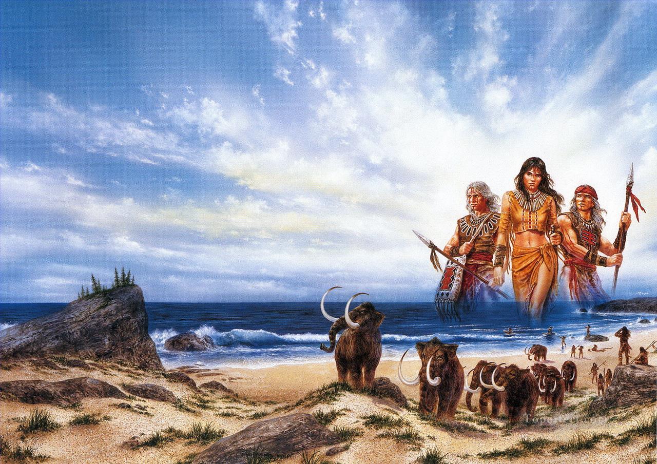 アメリカインディアン 海の人々 素晴らしい油絵